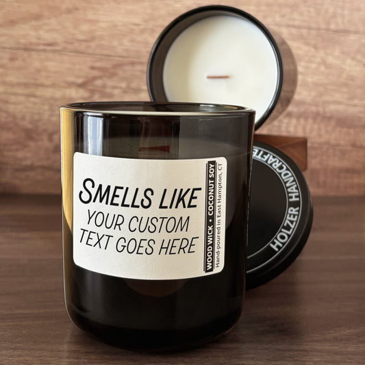 Personalized Wood Wick Candle - Custom Smells Like Keepsake - 12oz Glass Vessel with Lid