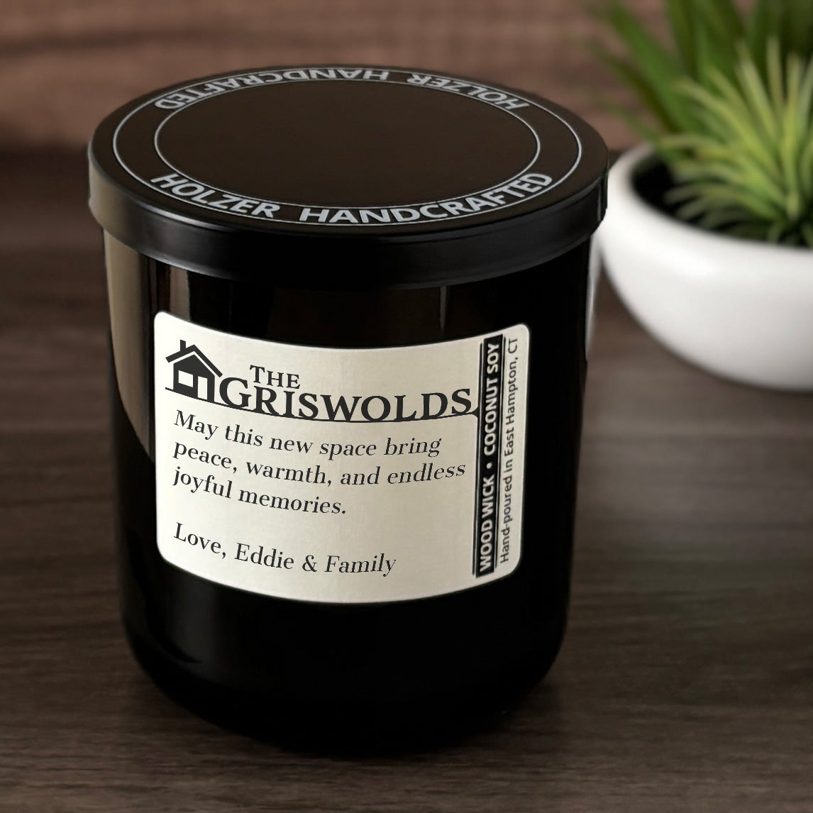 Personalized Wood Wick Candle - Custom Housewarming Keepsake - 12oz Glass Vessel with Lid