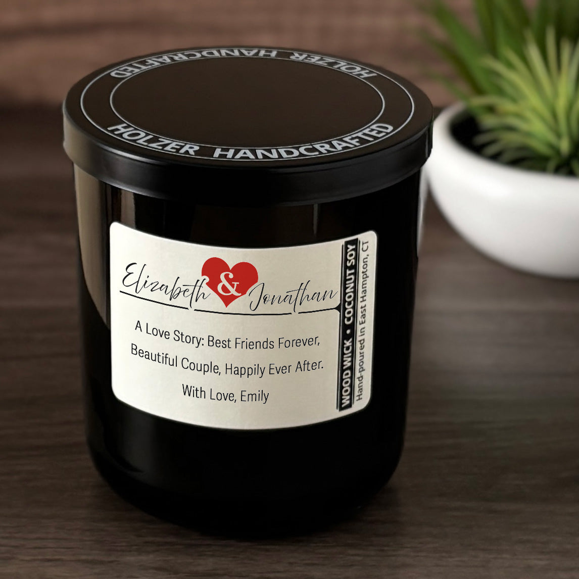 Personalized Wood Wick Candle - Custom Couples Keepsake - 12oz Glass Vessel with Lid