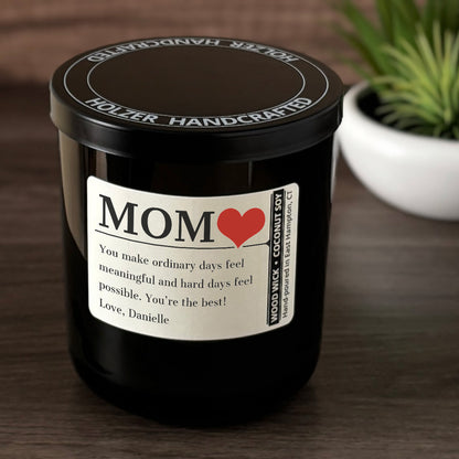 Personalized Wood Wick Candle - Custom Mom, Grandma Keepsake - 12oz Glass Vessel with Lid