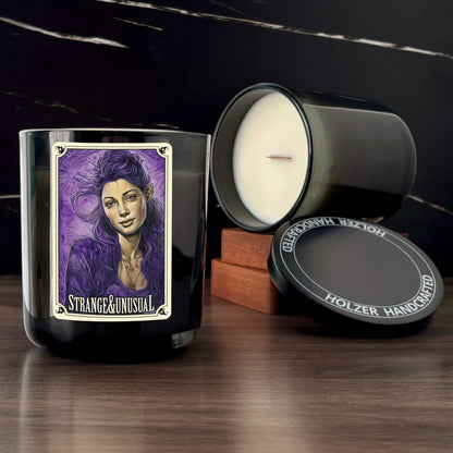 STRANGE & UNUSUAL - Black Rose + Plum + Vanilla Scented Wood Wick Candle - Cinematic Legends