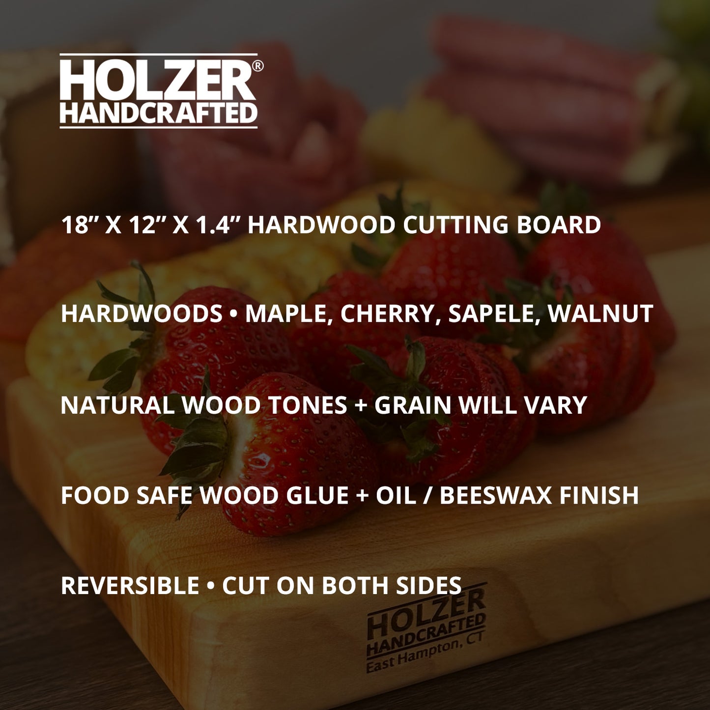 Hardwood Cutting Board, Reversible, 18x12x1.4 Heirloom Statement Board + 3.5oz Beeswax Board Butter