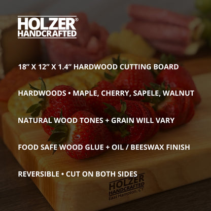 Hardwood Cutting Board, Reversible, 18x12x1.4 Heirloom Statement Board + 3.5oz Beeswax Board Butter