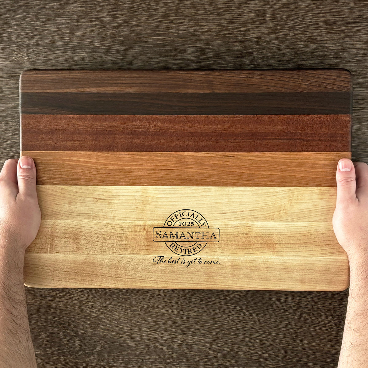 Personalized Retirement Cutting Board, Reversible, Custom Engraved Gift, 18x12