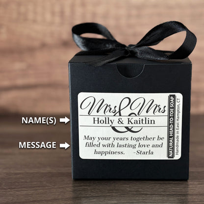 Personalized Bar Soap Gift Set - Custom Mrs & Mrs Wedding Keepsake, Natural Head to Toe Soap