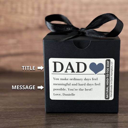 Personalized Bar Soap Gift Set - Custom Dad, Grandpa, Special Guy Keepsake, Natural Head to Toe Soap