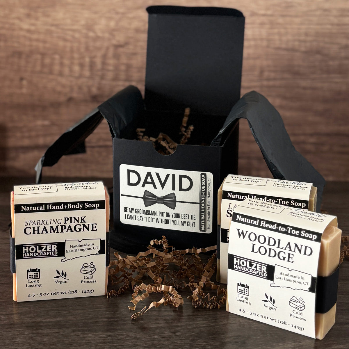 Personalized Bar Soap Gift Set - Custom Groomsman, Man of Honor Proposal, Natural Head to Toe Soap
