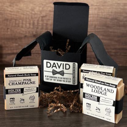 Personalized Bar Soap Gift Set - Custom Groomsman, Man of Honor Proposal, Natural Head to Toe Soap
