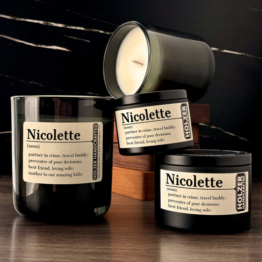 Personalized Wood Wick Scented Candle - Noun, Definition