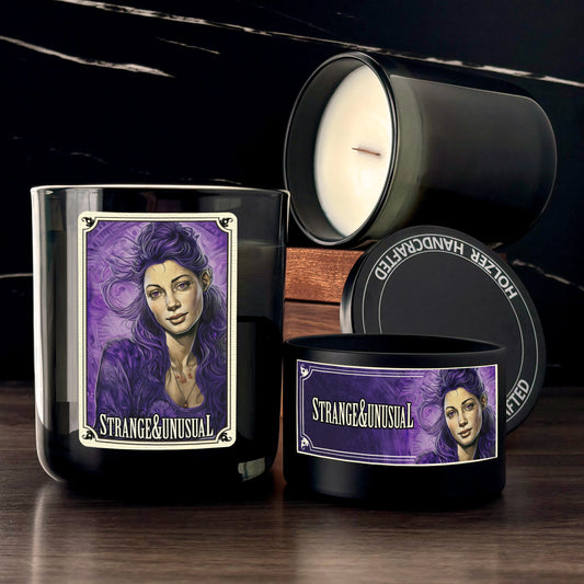 STRANGE & UNUSUAL - Black Rose + Plum + Vanilla Scented Wood Wick Candle - Cinematic Legends