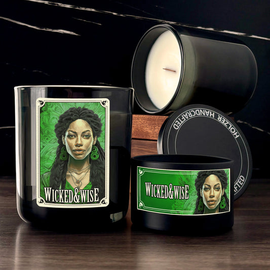 WICKED & WISE - Lemon + Lilac Leaves + Juniper Scented Wood Wick Candle - Cinematic Legends