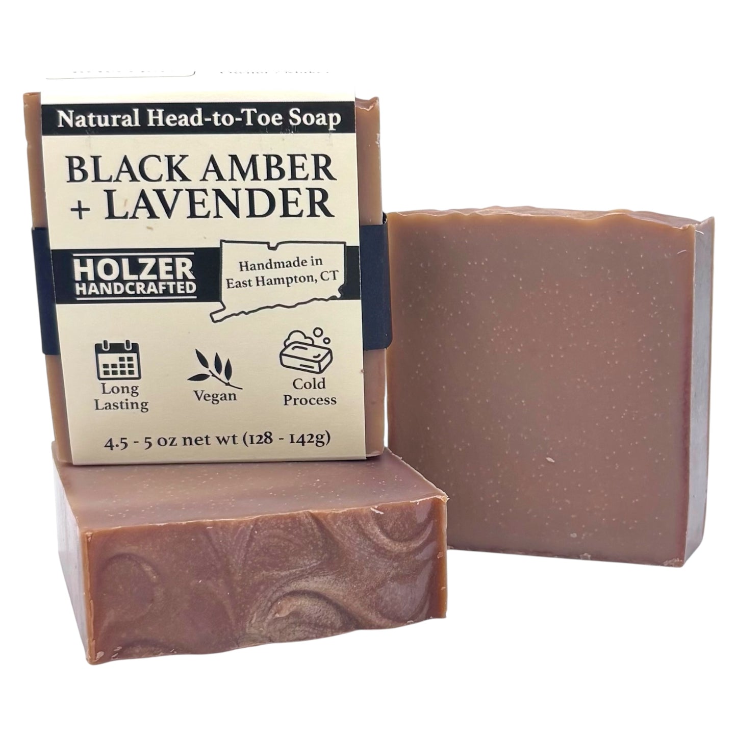 Black Amber + Lavender - Natural Head to Toe Soap - 4.5oz to 5oz Bar
