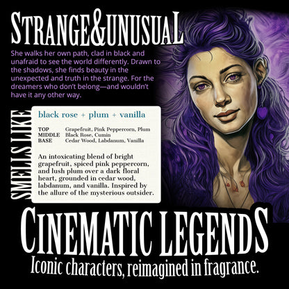 STRANGE & UNUSUAL - Black Rose + Plum + Vanilla Scented Wood Wick Candle - Cinematic Legends