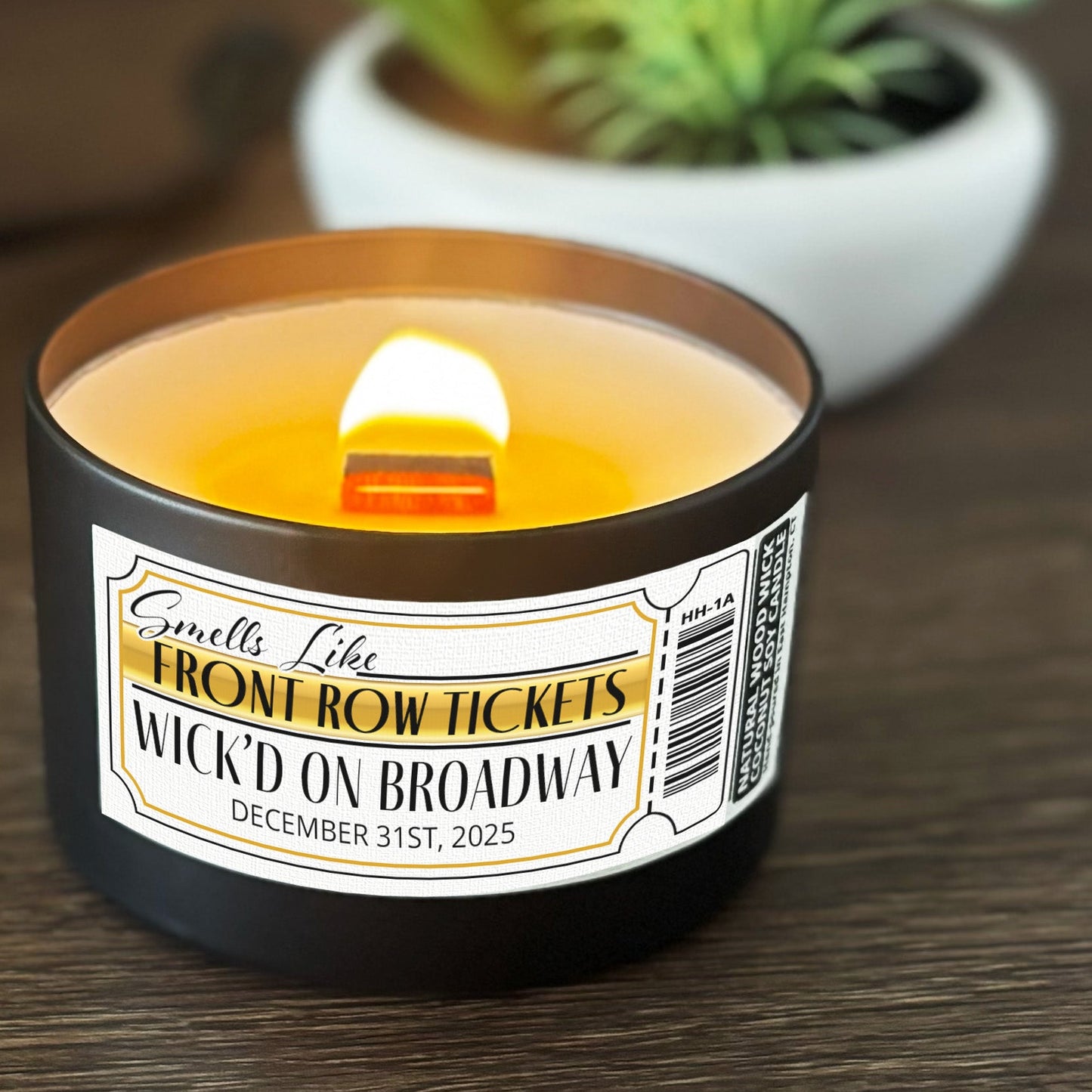 Personalized Wood Wick Candle - Custom Front Row Tickets Keepsake, Coconut Soy Wax, 6oz