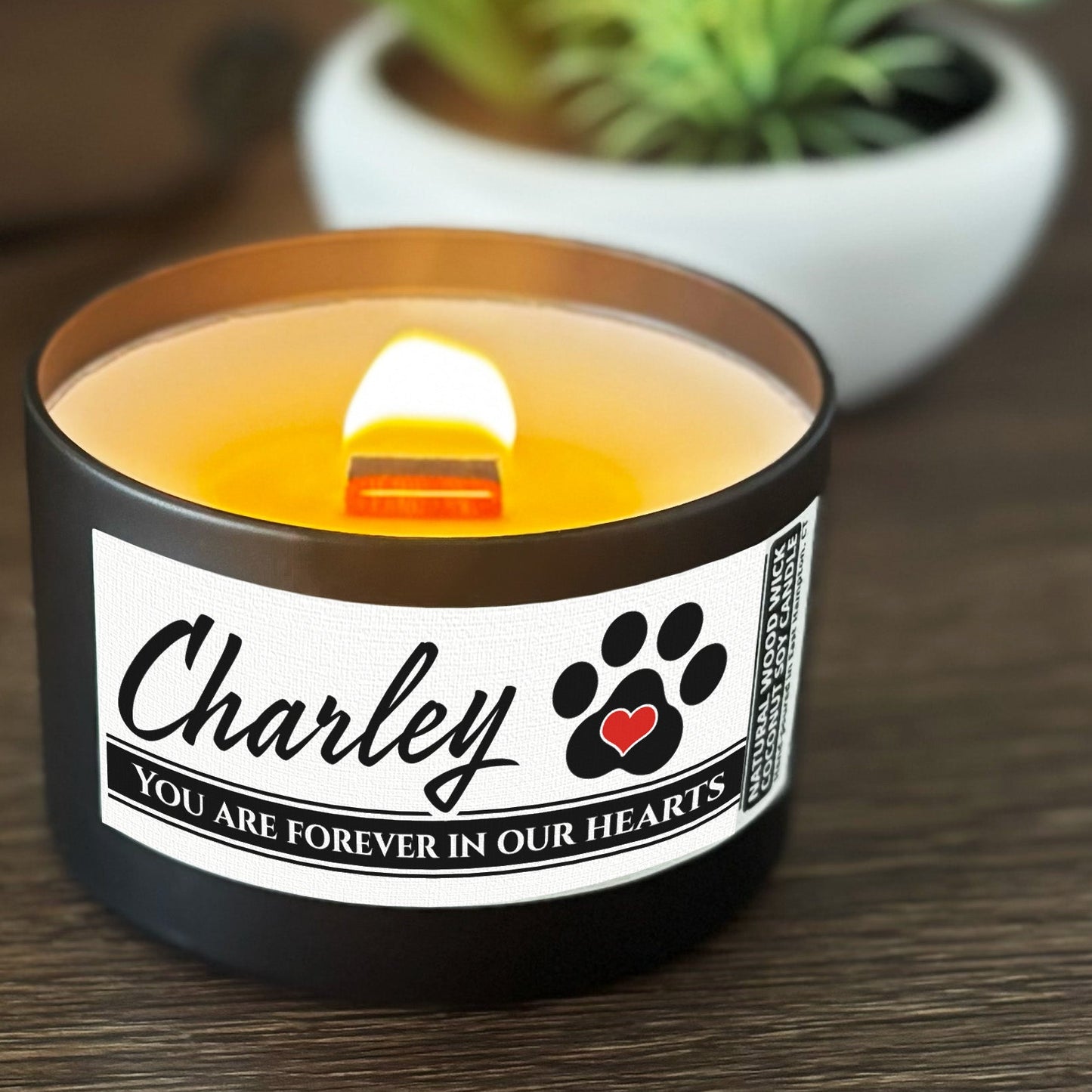 Personalized Wood Wick Candle - Custom Dog, Cat, Pet Lover, Adoption, Memorial Keepsake, Coconut Soy Wax, 6oz