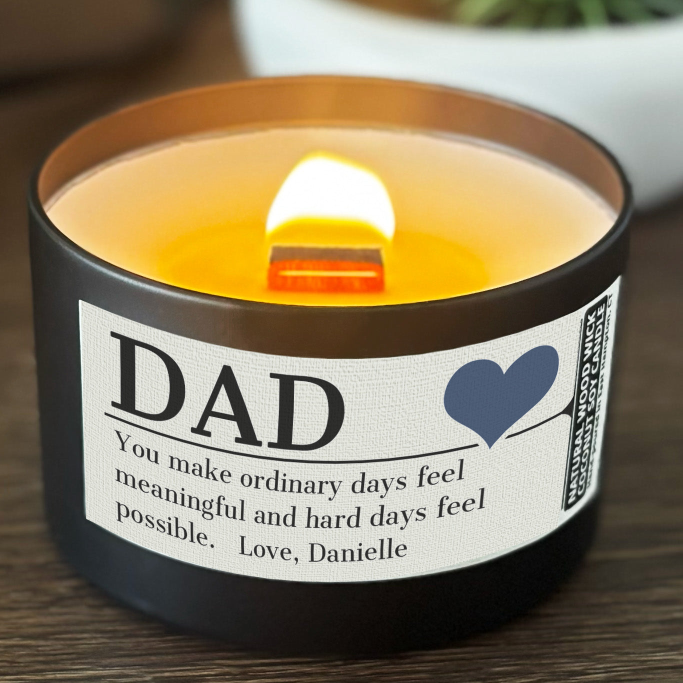 Personalized Wood Wick Candle - Custom Dad, Grandpa, Special Guy Keepsake, Coconut Soy Wax, 6oz