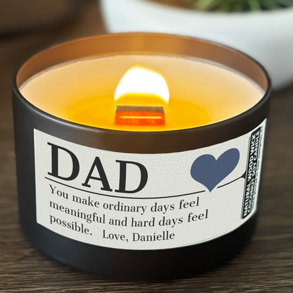 Personalized Wood Wick Candle - Custom Dad, Grandpa, Special Guy Keepsake, Coconut Soy Wax, 6oz