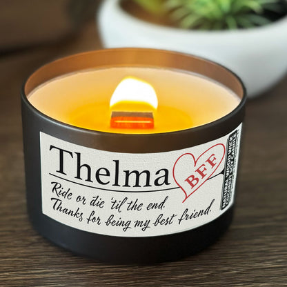 Personalized Wood Wick Candle - Custom Best Friend Keepsake, Coconut Soy Wax, 6oz