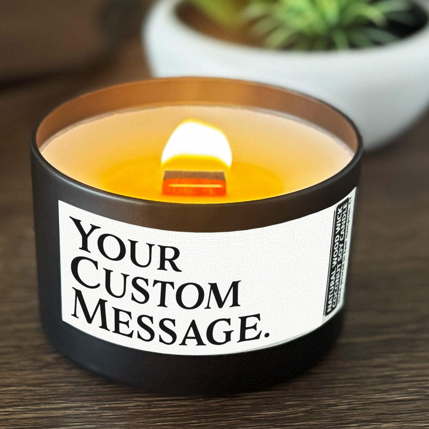 Personalized Wood Wick Candle - Your Custom Text Keepsake, Coconut Soy Wax, 6oz