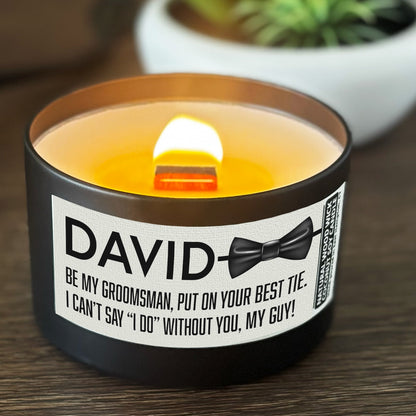Personalized Wood Wick Candle - Custom Groomsman, Best Man Keepsake, Coconut Soy Wax, 6oz