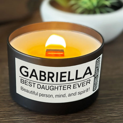 Personalized Wood Wick Candle - Custom Best Daughter Keepsake, Coconut Soy Wax, 6oz