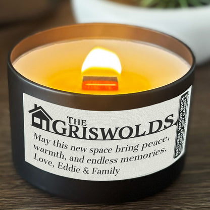 Personalized Wood Wick Candle - Custom Housewarming Keepsake, Coconut Soy Wax, 6oz