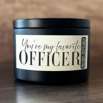 My Favorite Officer Custom Wood Wick Candle, Coconut Soy Wax, 8oz Tin