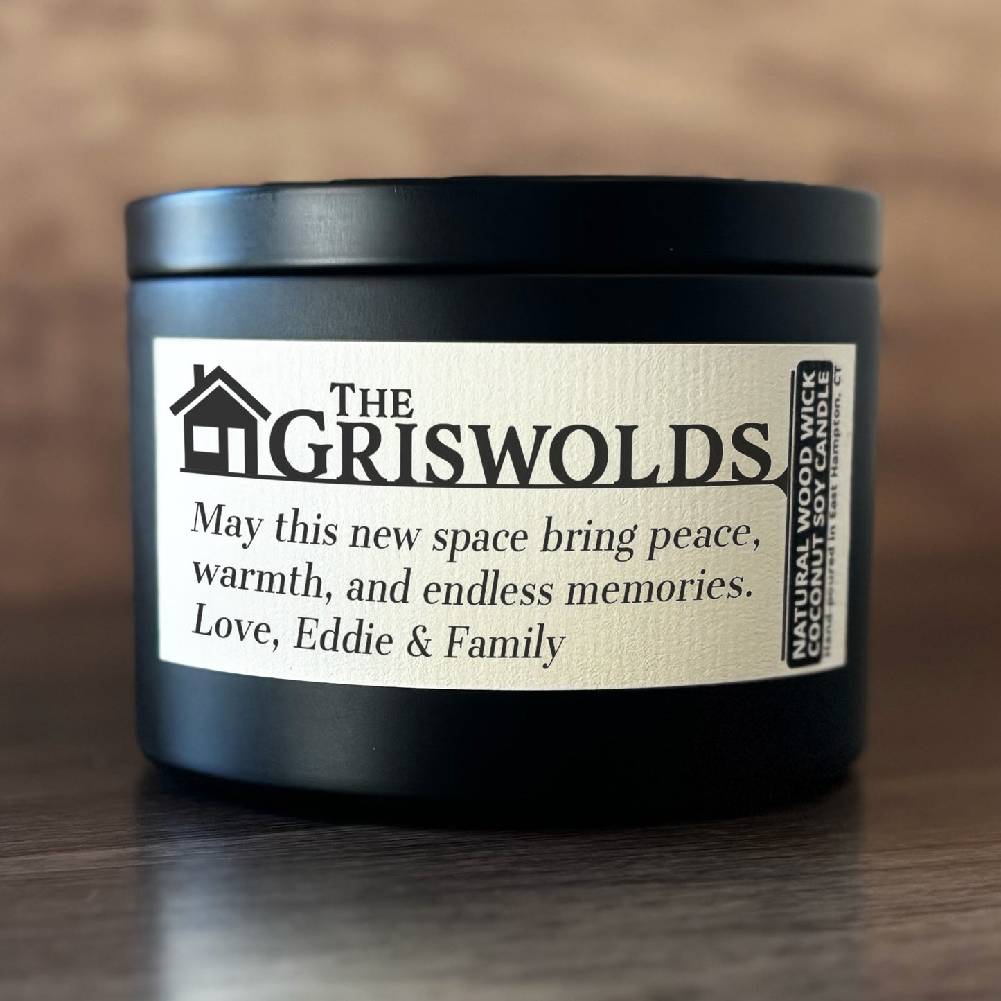 Personalized Wood Wick Candle - Custom Housewarming Keepsake, Coconut Soy Wax, 6oz