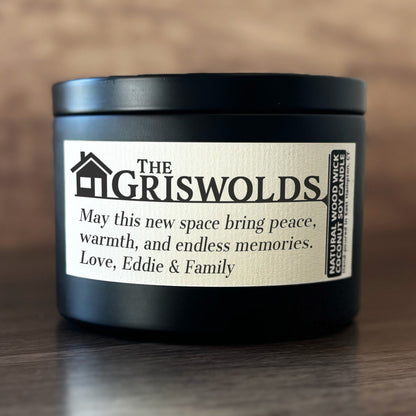 Personalized Wood Wick Candle - Custom Housewarming Keepsake, Coconut Soy Wax, 6oz
