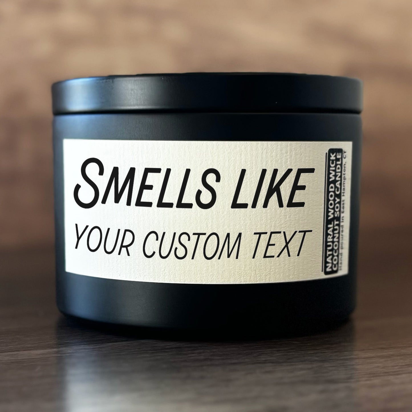 Personalized Wood Wick Candle - Custom Smells Like Keepsake, Coconut Soy Wax, 6oz