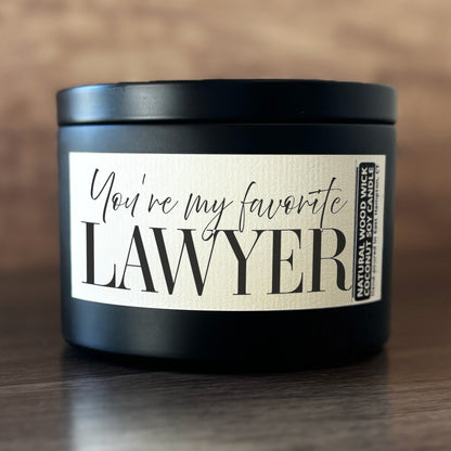 My Favorite Lawyer Custom Wood Wick Candle, Coconut Soy Wax, 8oz Tin
