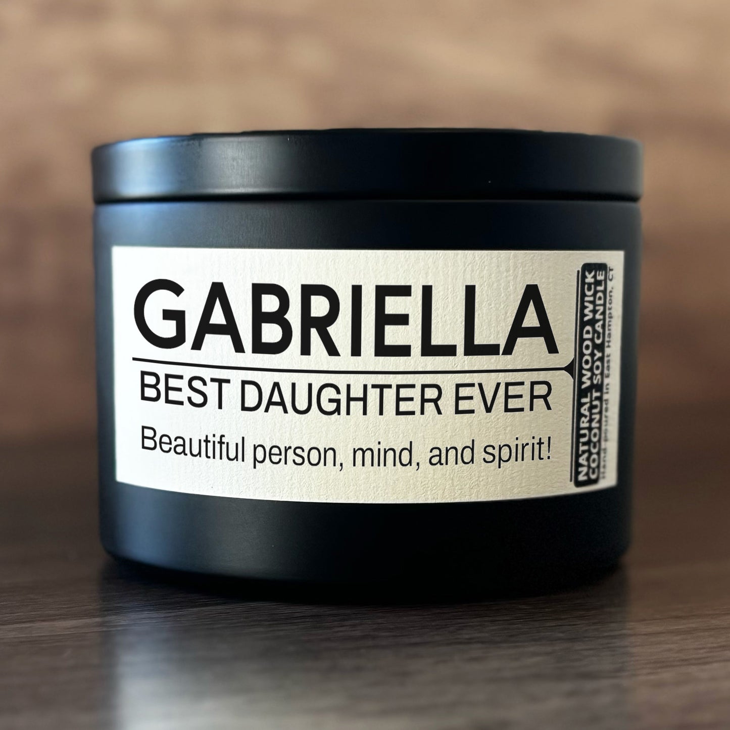 Personalized Wood Wick Candle - Custom Best Daughter Keepsake, Coconut Soy Wax, 6oz