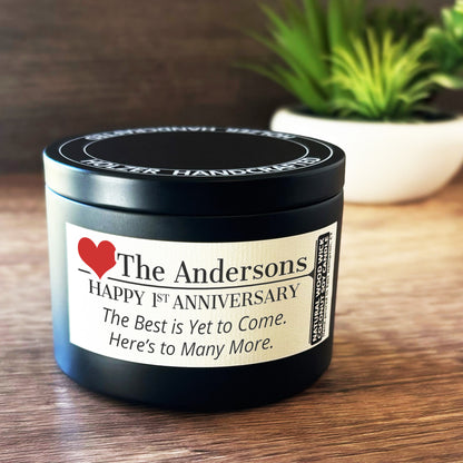 Personalized Wood Wick Candle - Custom Couples Anniversary Keepsake, Coconut Soy Wax, 6oz