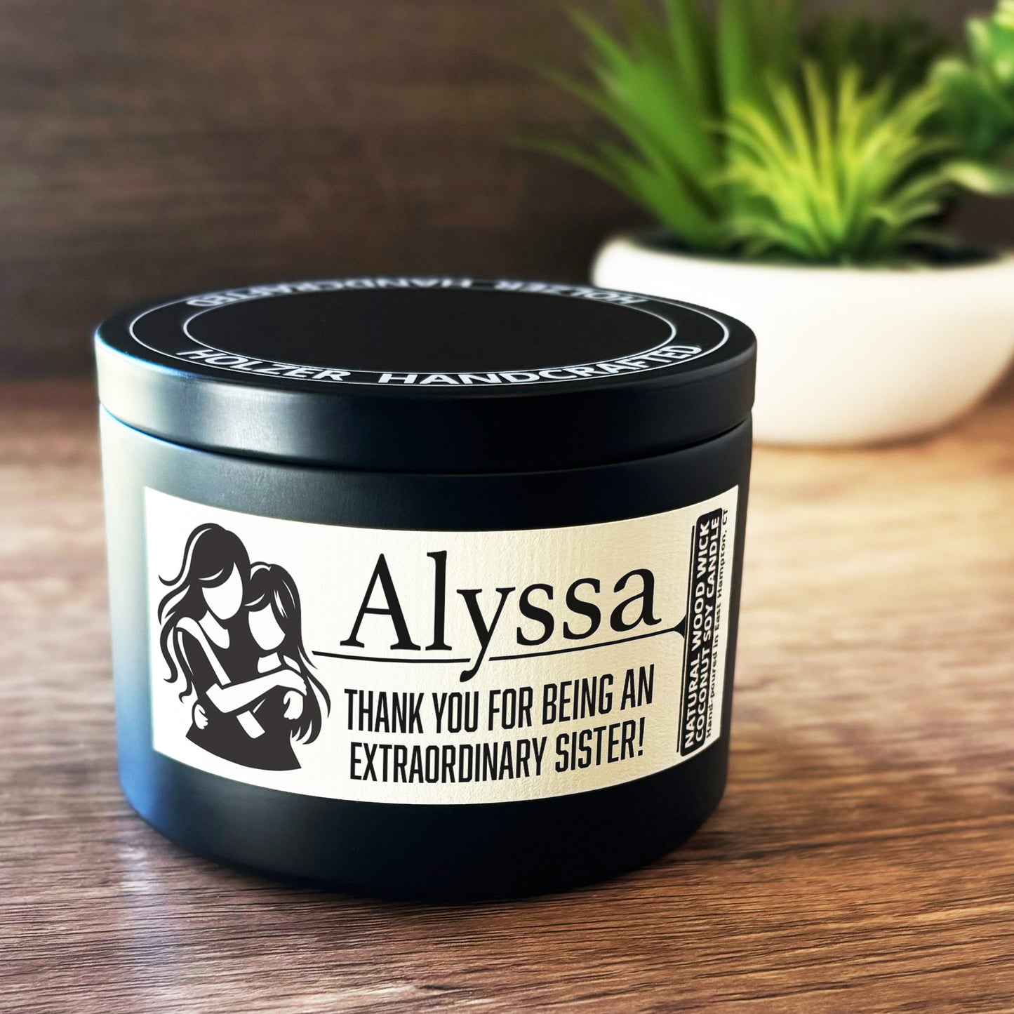 Personalized Wood Wick Candle - Custom Best Sister Keepsake, Coconut Soy Wax, 6oz