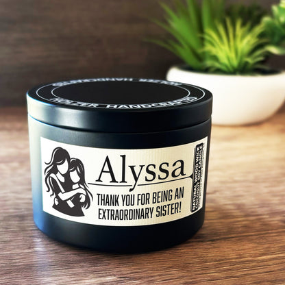 Personalized Wood Wick Candle - Custom Best Sister Keepsake, Coconut Soy Wax, 6oz