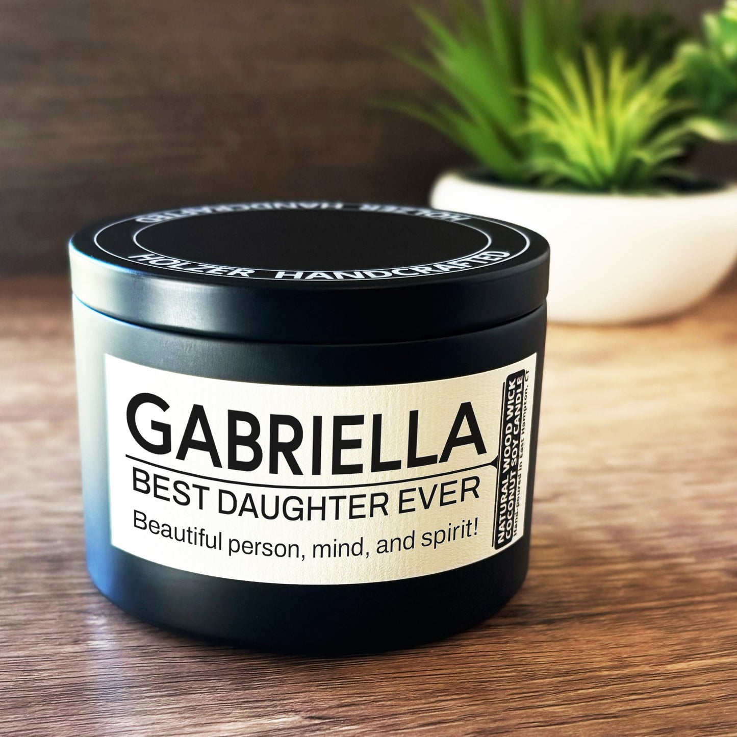 Personalized Wood Wick Candle - Custom Best Daughter Keepsake, Coconut Soy Wax, 6oz