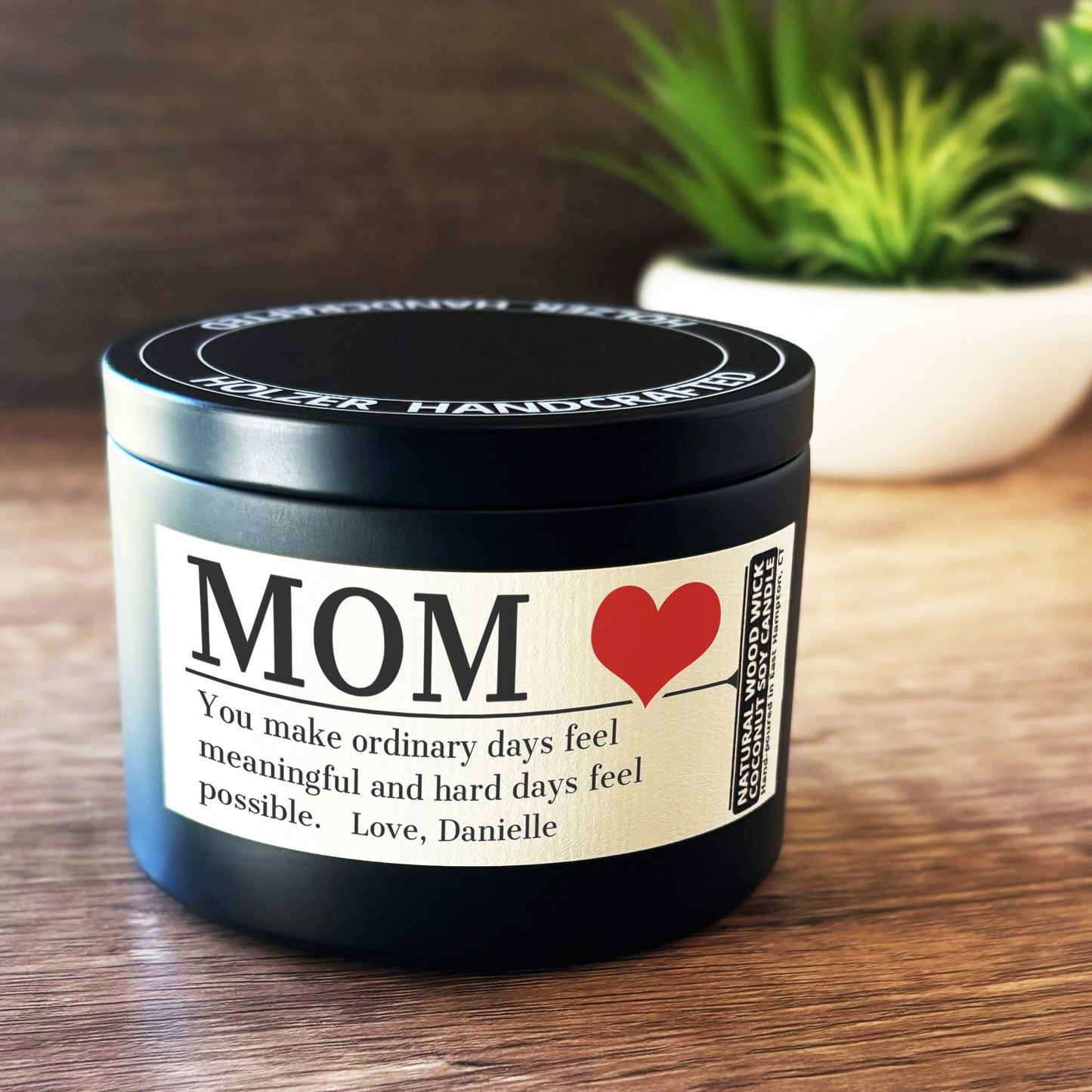 Personalized Wood Wick Candle - Custom Mom, Grandma Keepsake, Coconut Soy Wax, 6oz