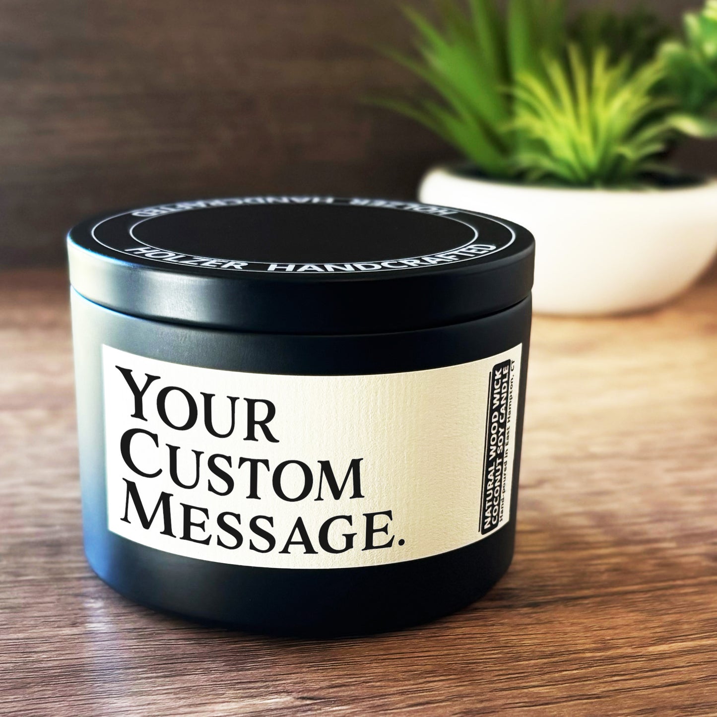 Personalized Wood Wick Candle - Your Custom Text Keepsake, Coconut Soy Wax, 6oz