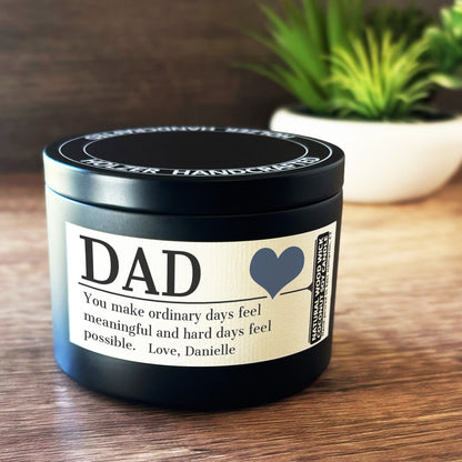 Personalized Wood Wick Candle - Custom Dad, Grandpa, Special Guy Keepsake, Coconut Soy Wax, 6oz