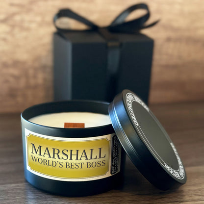 Personalized Wood Wick Candle - Custom Best Boss Ever Keepsake, Coconut Soy Wax, 6oz