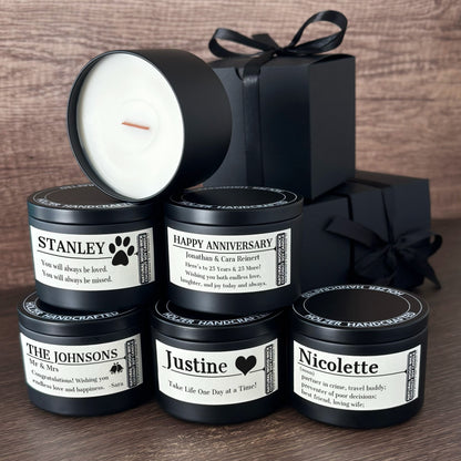 Personalized Wood Wick Candle - Custom Name, Noun, Definition Keepsake, Coconut Soy Wax, 6oz