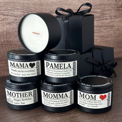 Personalized Wood Wick Candle - Custom Mom, Grandma Keepsake, Coconut Soy Wax, 6oz