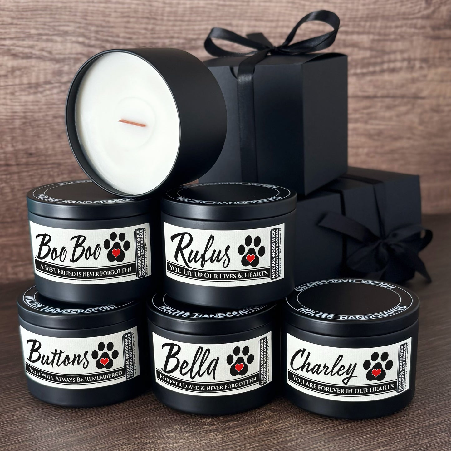 Personalized Wood Wick Candle - Custom Dog, Cat, Pet Lover, Adoption, Memorial Keepsake, Coconut Soy Wax, 6oz