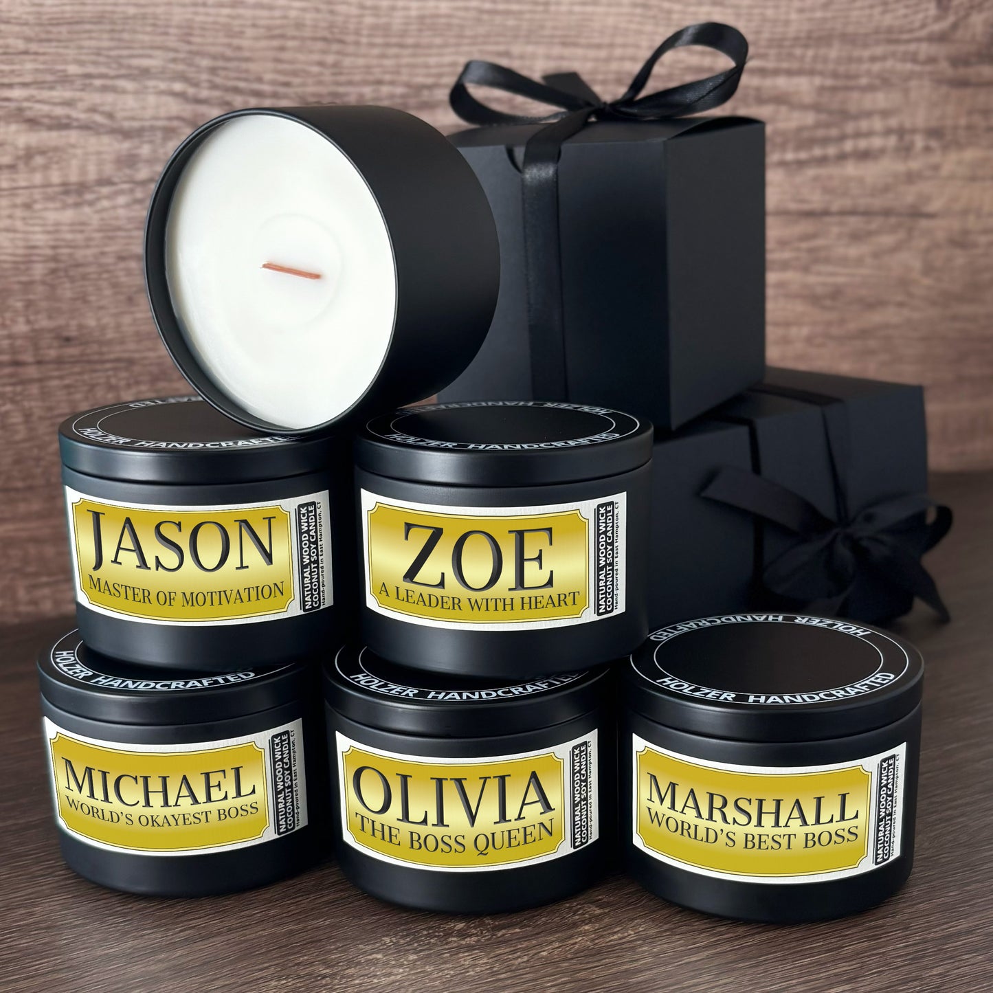 Personalized Wood Wick Candle - Custom Best Boss Ever Keepsake, Coconut Soy Wax, 6oz