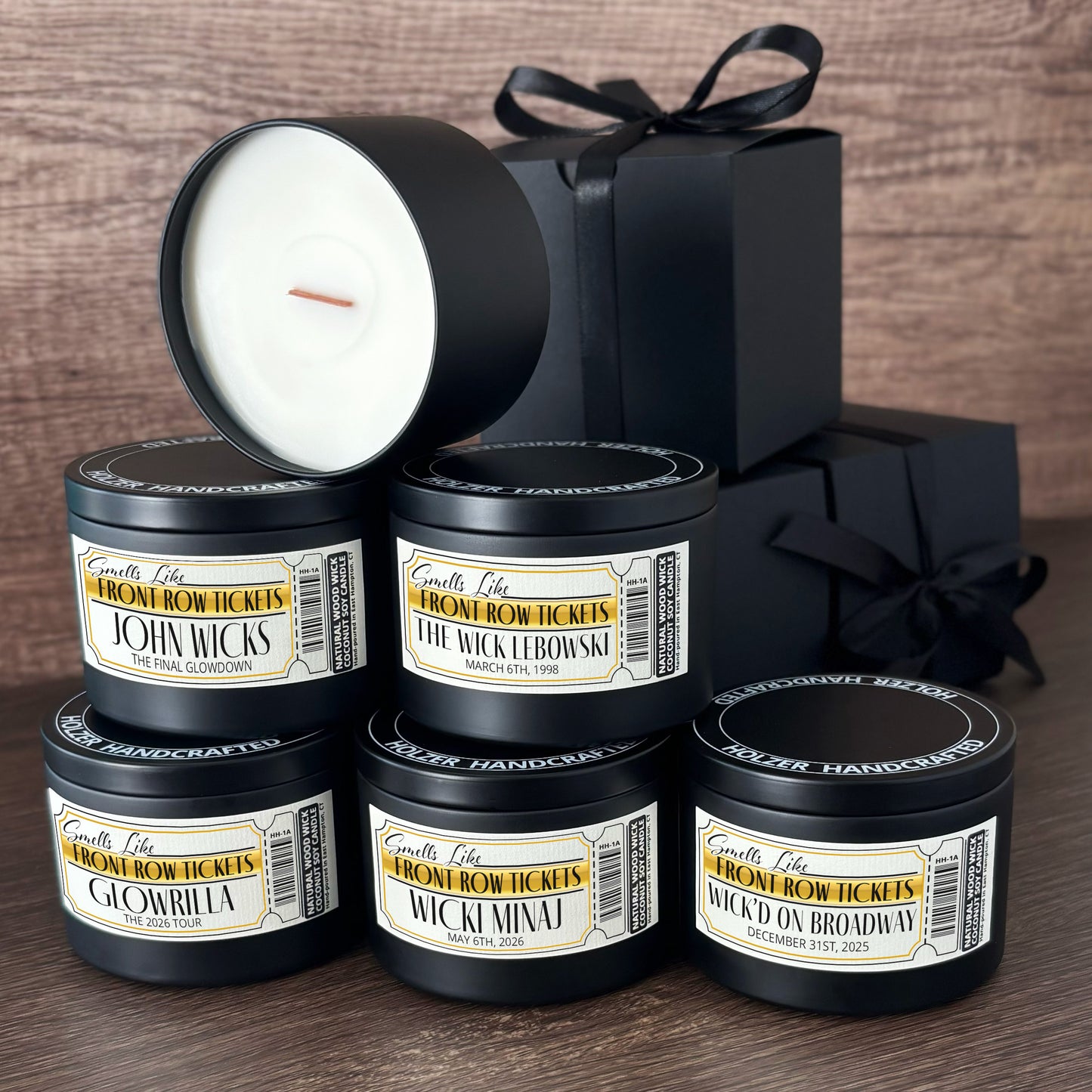 Personalized Wood Wick Candle - Custom Front Row Tickets Keepsake, Coconut Soy Wax, 6oz
