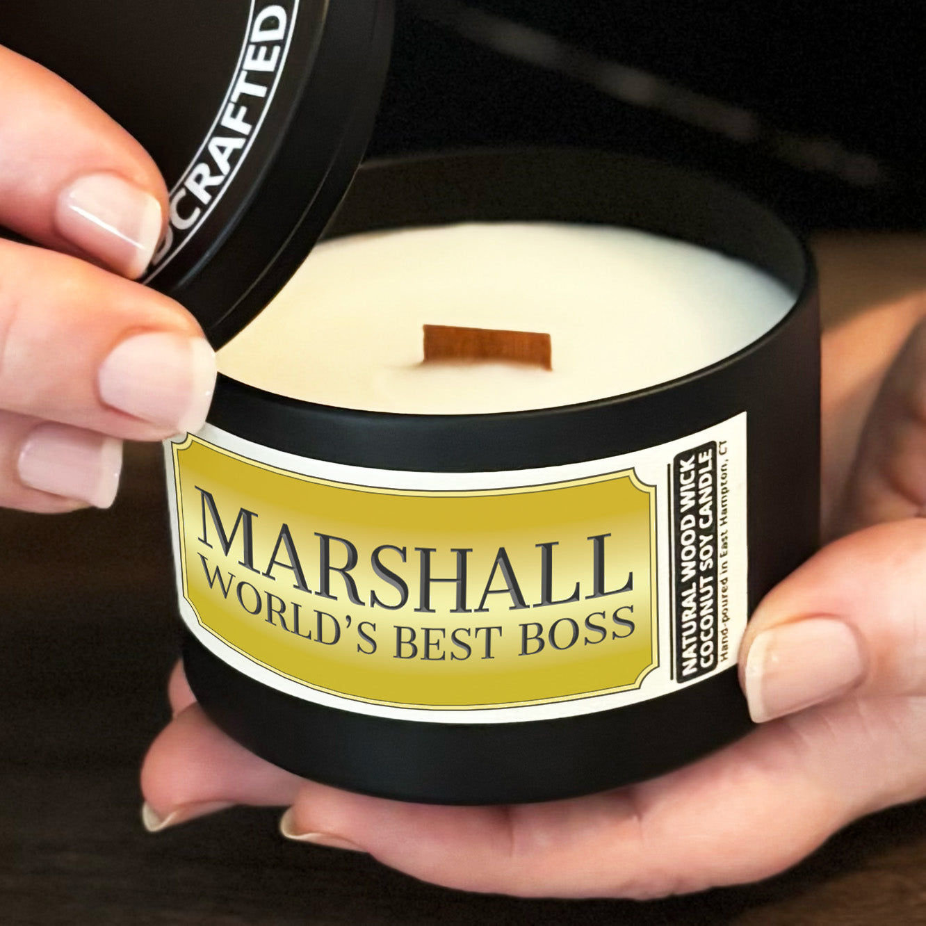 Personalized Wood Wick Candle - Custom Best Boss Ever Keepsake, Coconut Soy Wax, 6oz