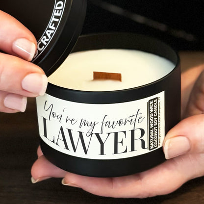 My Favorite Lawyer Custom Wood Wick Candle, Coconut Soy Wax, 8oz Tin