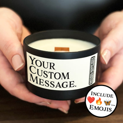 Personalized Wood Wick Candle - Your Custom Text Keepsake, Coconut Soy Wax, 6oz