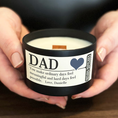 Personalized Wood Wick Candle - Custom Dad, Grandpa, Special Guy Keepsake, Coconut Soy Wax, 6oz