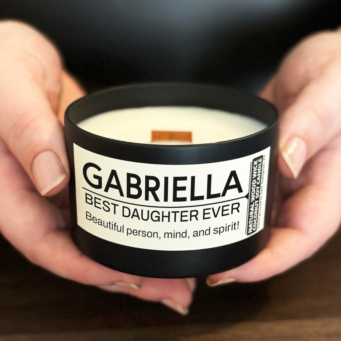 Personalized Wood Wick Candle - Custom Best Daughter Keepsake, Coconut Soy Wax, 6oz